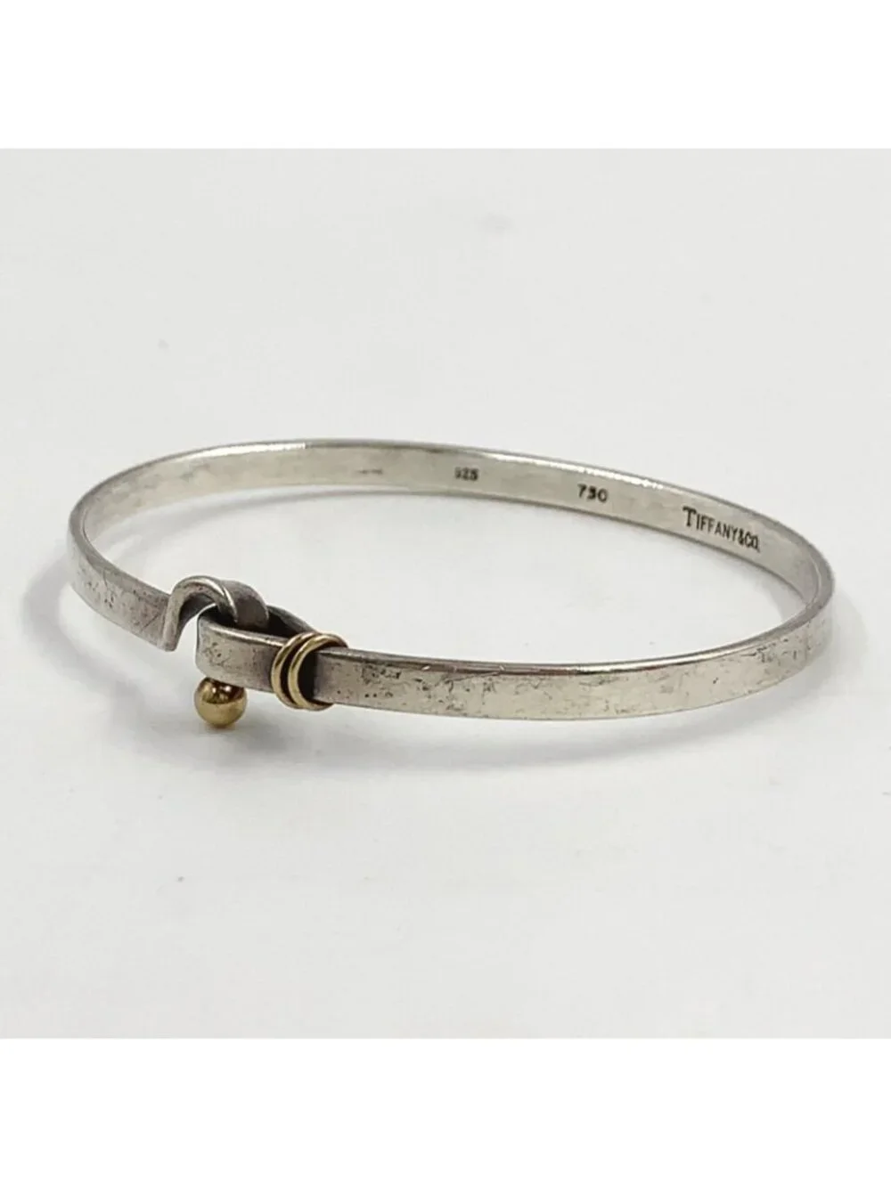 Tiffany & Co Hook Eye Yellow Gold Silver Bangle Bracelet